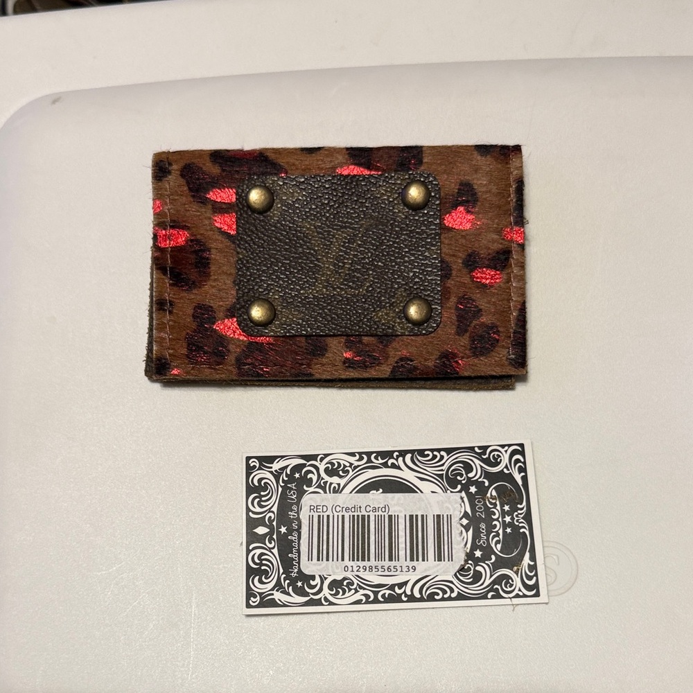 Leopard Print Card Holder with Red Accents